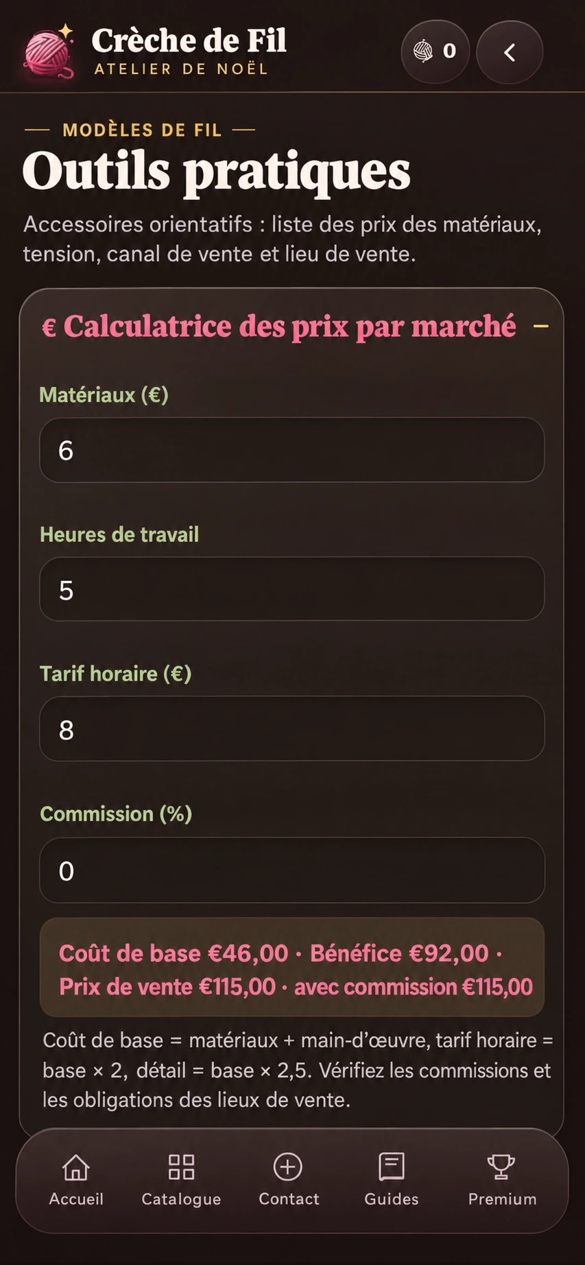 Application Atelier de Noël : Calculateur de prix pour le marché