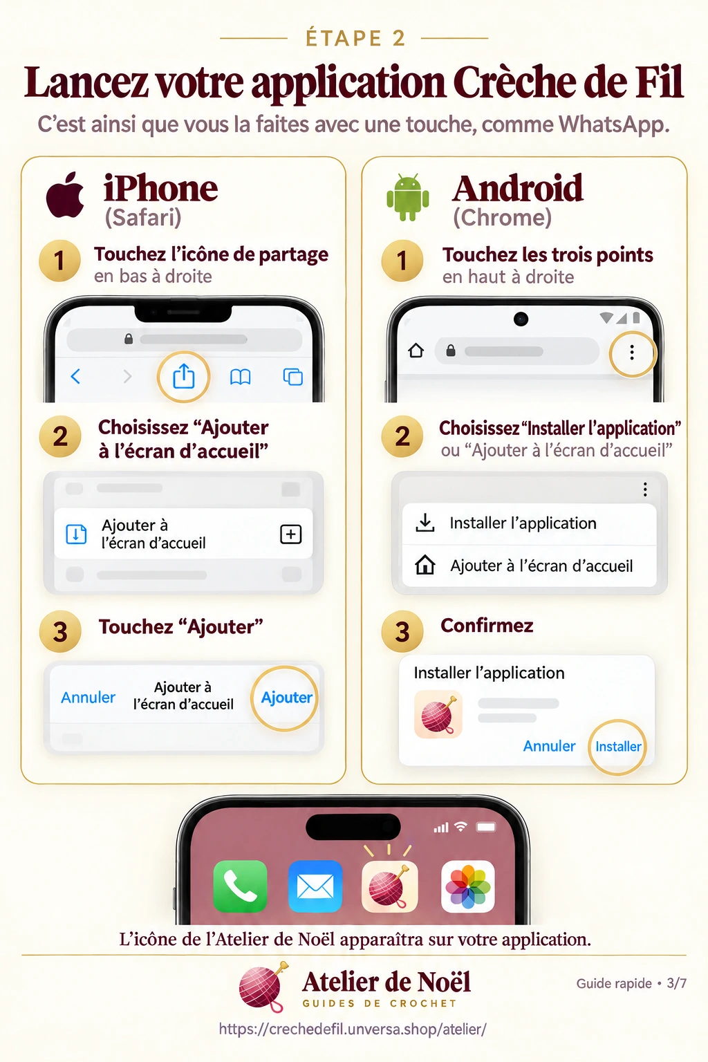 Comment mettre l'application sur la page d'accueil du téléphone, sur iPhone et sur Android