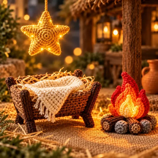 Scénographie crèche : étoile et feu