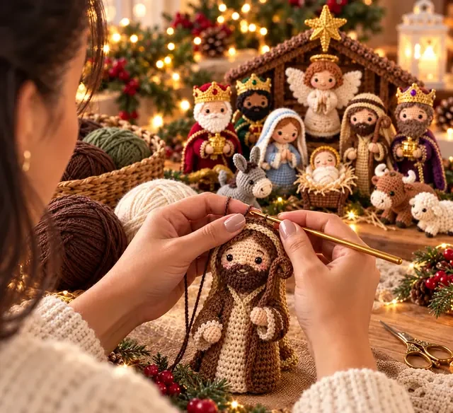 Œuvre de Giuseppe avec la crèche complète en arrière-plan